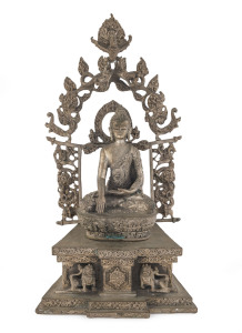 A Sino-Tibetan Buddha statue, cast bronze with silver finish, 20th century, 43cm high