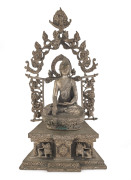 A Sino-Tibetan Buddha statue, cast bronze with silver finish, 20th century, ​43cm high