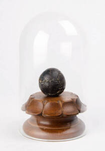 "FEATHERY" BALL, c1880s, on wood-turned display stand with glass dome.
