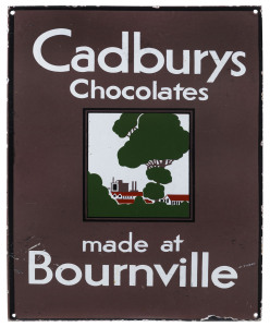 "CADBURY CHOCOLATES, Made In Bournville" enamel advertising sign, circa 1930s, ​50 x 40cm