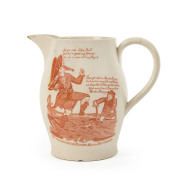 NAPOLEON, Creamware jug, probably Liverpool, transfer printed in red, ‘The Governor of Europe Stoped in his Career’, circa 1803, 13cm high