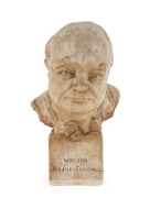 WINSTON SPENCER-CHURCHILL patinated ceramic bust, circa 1940, signed "Jessica Bothwick, July 1940, Copyright, Made In England", ​26.5cm high