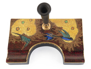 CARLTON WARE Rouge Royal "Hummingbird" porcelain pen tray, circa 1930s, black factory backstamp, 14.5cm wide