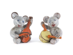 WALTER BOSSE Austrian Art Deco pottery musical bear statues, circa 1930, Stamped "BOSSE, AUSTRIA", (2 items), 19cm and 18cm high
