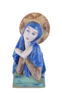 An Austrian pottery bust of Mary, circa 1920s, stamped "K.K. Keramos, Vienna", 33.5cm high