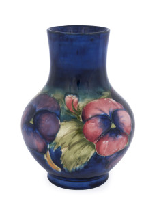 MOORCROFT "Pansy" pattern pottery vase, circa 1935, incised "Moorcroft, Potters To H.M. The Queen, Made In England", 18cm high