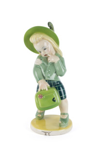 LENCI Italian Art Deco porcelain statue of a girl, circa 1930, signed "Lenci, Made In Italy" with remains of paper label, 27cm high