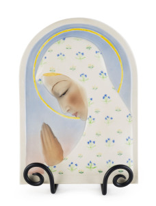 Italian porcelain plaque "Madonna Della Preghiera" circa 1925, hand signed on the back "Di Nori, Torino" with title, 31cm high