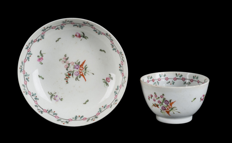NEW HALL English porcelain teacup and saucer, pattern number 191, late 18th century, the saucer 13cm diameter
