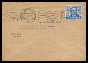 GERMANY - Postal History: GERMANY - Postal History: West Berlin: 1949 30pf von Goethe scarce solo franking tied by Berlin-Charlottenburg machine cancel to 1950 (Mar.12) commercial cover to United Kingdom.