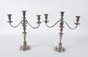 A pair of English silver plated three branch candelabra, late 19th early 20th century, 46cm high