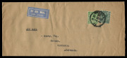 AUSTRALIA: Postal History: 1929 (Oct. 24) Interrupted Mail cover from London to Cohuna Victoria franked 4½d for 1½d Empire rate plus airmail surcharge 3d per oz to Iraq, boarded Oct. 26 on Imperial Airways flight IE31, which was to experience dual aircraf