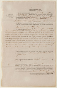 CONVICTION Notice, Launceston, Van Diemen's Land, 1838, foolscap page convicting the Launceston shop keeper Isaiah Morris of using fraudulent weights and scales whilst selling bread, signed by Justice of the Peace DARCY WENTWORTH Esquire. Framed and glaze