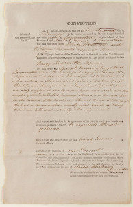 CONVICTION Notice, Launceston, Van Diemen's Land, 1838, foolscap page convicting the Launceston shop keeper Isaiah Morris of using fraudulent weights and scales whilst selling bread, signed by Justice of the Peace DARCY WENTWORTH Esquire. Framed and glazed, 47 x 35cm overall
