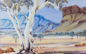 DESMOND EBATARINJA (1946 - ), Hermannsburg desert landscape, watercolour, signed lower centre "Desmond Ebatarinja", Spinifex Gallery COA verso, catalogue No. 91850, 22 x 35cm