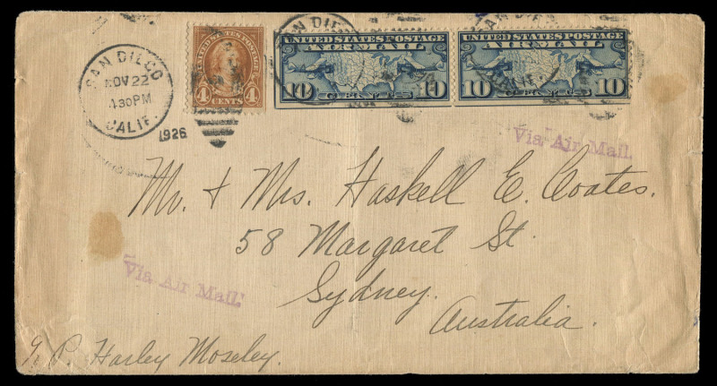 AUSTRALIA: Postal History: 1920s-30s inwards airmail cover to Australia from Americas or Caribbean with BRAZIL: 1936 (Sep 9) General Electric cover Rio de Janeiro to Sydney franked 12,500r showing handstruck 'SERVICO AEREO TRANSOCEANICO/CONDOR/ZEPPELIN/LU