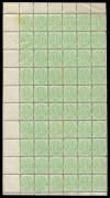 AUSTRALIA: Postage Dues: 1906-08 (SG.D45) Crown/A ½d green, Perf.11½,12 Compound With 11 BW:D46, complete left pane of 60 units (6x10), selvedge intact on 3 sides, toning on upper-left unit only, very MUH overall, Cat. $1800++. Rare survivor.