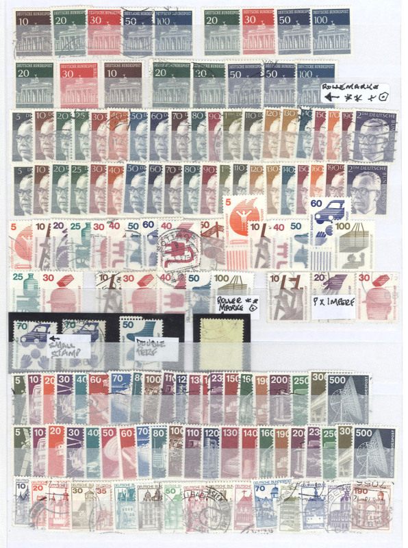 GERMANY: West Germany 1954-96 definitive issues from Heuss (no 50pfg) to Tourist Site series, collection on album pages incl. blocks. Some useful material will appeal to the specialist. (qty.)