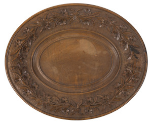 FRANCIS EDMOND STRIEZEL (attributed), (1860-1935), oval bowl, carved blackwood with edelweiss and forget-me-not decoration, 27 x 33cm PROVENANCE: Private collection Melbourne, previously by direct Striezel family descent.