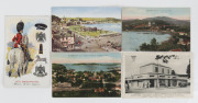 WORLD - Picture PostcardsEarly to mid 1900s unused array, majority British with Scottish cards including coloured military regiments cards (9), also 1946 b&w real-photo "HMS Vanguard", others with scenic views of Glasgow, Largs, Rothesay, Stirling, etc; a