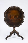 A hand-painted Chinoiserie tilt top occasional table with ebonised finish, early 19th century, 74cm high, 74cm across - 2