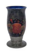 MOORCROFT TUDRIC "Pomegranate" pattern vase on beaten pewter base, circa 1920, stamped "Tudric Moorcroft, Made In England, Connell, 83 Cheapside, London, 01517", 19cm high