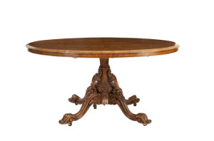 A Victorian oval loo table, burr walnut, circa 1880, 76cm high, 149cm wide, 108cm deep