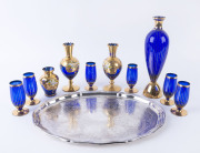 Murano glass decanter drinks set, 3 Murano glass vases and a silver plated tray, 20th century, the decanter 34cm high - 2