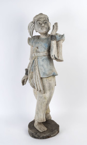An Indian statue of a man, polychrome and carved wood, 20th century, 105cm high