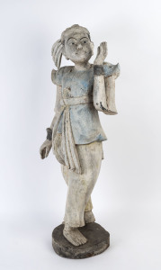 An Indian statue of a man, polychrome and carved wood, 20th century, ​105cm high