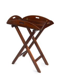 A mahogany butler's tray on folding cedar stand, 19th century, 92cm high, 89cm wide, 66cm deep