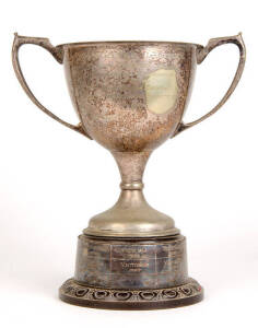 BASEBALL: Silver-plated trophy cup, engraved "Harrison Lecke Trophy, Interstate Championship of Minor League Baseball, Perpetual Competition" with 1956-1968 winners also engraved (Victoria won 10 times, South Australia 3 times). Silver-plate worn. Also Vi