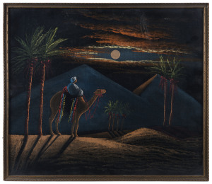 An Egyptian scene painting on velvet, circa 1920s, original gilt frame, ​47 x 54cm overall