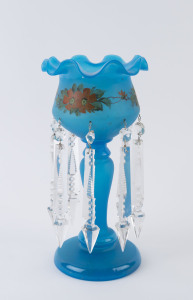 A Victorian blue glass mantel lustre, 19th century, 33cm high