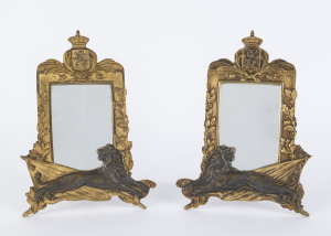 A pair of table mirrors, gilt cast metal frames, 19th century, 25cm high