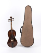 Violin (1/2 size, body length 31cm) marked Richard Eglington (Lambeth) on reverse, needs to be restrung and fingerboard detached, without bow but comes with lined case (zipper broken); circa 1940s; total size 53x17cm, case 70x23cm.