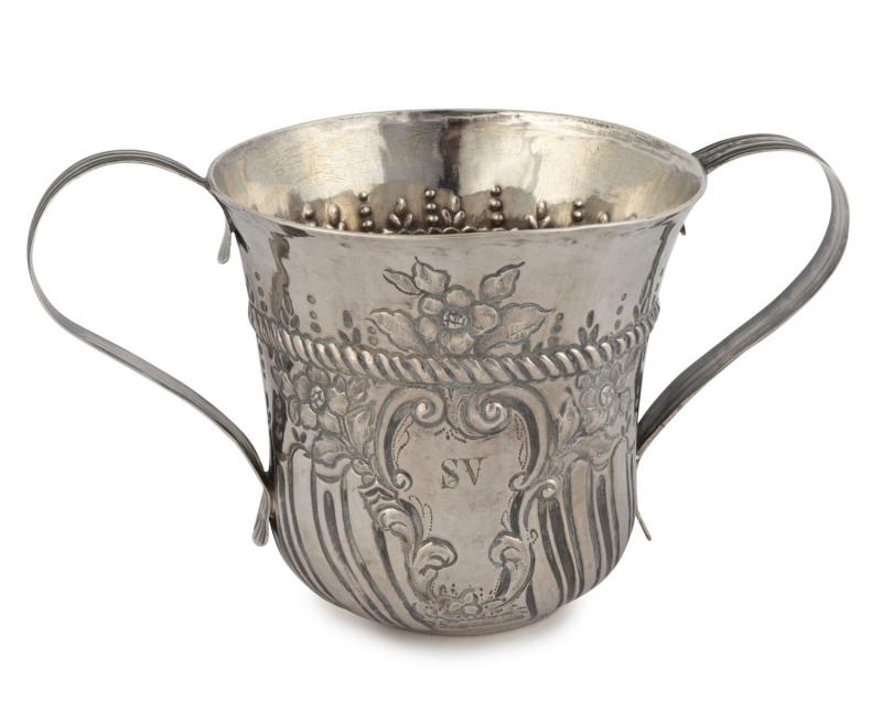 HESTER BATEMAN English sterling silver porringer, London, circa 1778, 8cm high, 14cm across the handles, 80 grams