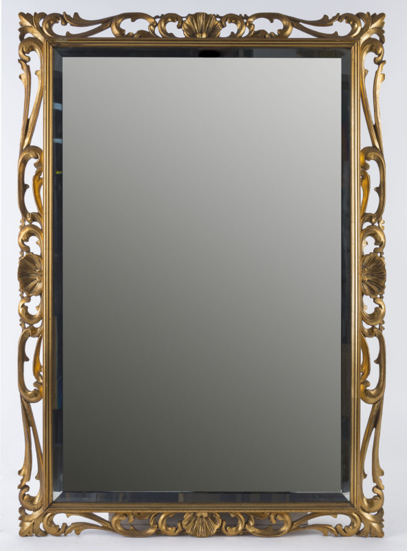 An Italian bevelled mirror with carved and gilded timber frame, early 20th century, ​88 x 62cm