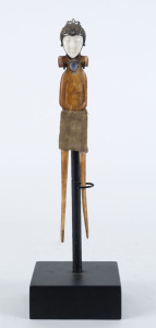 An unusual tribal idol, bone, silver and moonstone, 20th century 20cm high