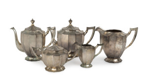 Continental silver tea service in the Wiener Werkstätte style, most likely Austrian, early 20th century, no visible hallmarks, the tallest 22.5cm high, 2790 grams total. PROVENANCE: Private Collection Melbourne, bought to Australia from Hungary by the cu