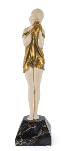 DIMITRI CHIPARUS (1886-1947), Art Deco statue of a woman, gilt bronze, ivory and marble, signed "DH. CHIPARUS", 30.5cm high