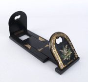 A Victorian bookstand, black Japanned finish with hand-painted floral motif, 19th century, ​17cm high - 2