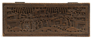 A Chinese glovebox, carved sandalwood, Qing Dynasty, 19th century, ​7cm high, 24cm wide, 9.5cm deep