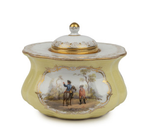 MEISSEN German porcelain inkwell, 19th century, blue crossed swords mark, 7cm high, 9cm diameter