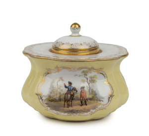 MEISSEN German porcelain inkwell, 19th century, blue crossed swords mark, ​7cm high, 9cm diameter