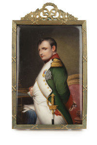 NAPOLEON portrait painting on porcelain signed WAGNER lower right, 19th century, 18 x 10.5cm overall