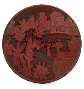 A Chinese cinnabar lacquer circular box, late Qing Dynasty, circa 1900, 17.5cm diameter