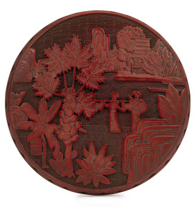 A Chinese cinnabar lacquer circular box, late Qing Dynasty, circa 1900, ​17.5cm diameter