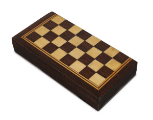 A Georgian travelling chess board, rosewood and ivory with pine string inlay, early 19th century, 20 x 20cm