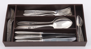 Polish silver 30 piece cutlery set in original box, mid 20th century, silver weight (minus knives) 800 grams